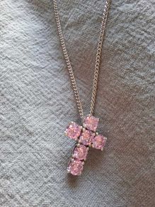 Sterling Silver Pink Cross Necklace