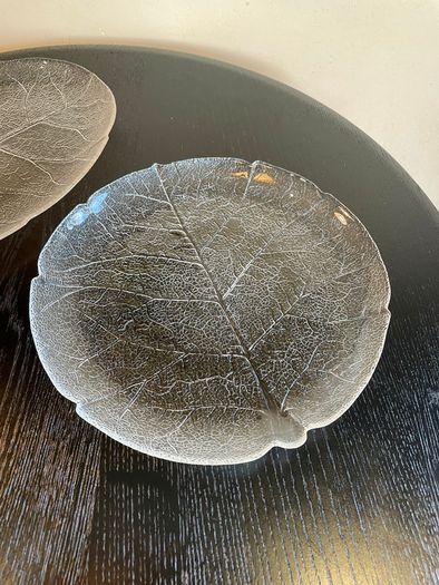 Pair of vintage Arcoroc Aspen Leaf Glass Platters / Plates, Mid century French Dishes