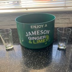 Jameson Whiskey Glasses x 3 & Ice bucket