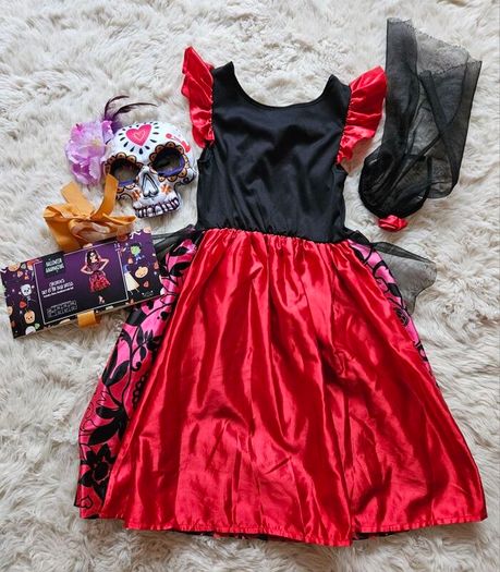 Halloween Children's Day of the Dead Dress + Accessories 7-8 Years