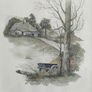 BY, F. Massa, Set Of 3 Vintage Framed watercoulored Drawings Prints Countryside Image 7