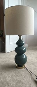 Tall table lamp - dark green base, cream shade