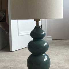 Tall table lamp - dark green base, cream shade