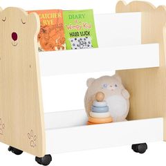 Childrens Storage Shelf with Wheels 3 Tier Book & Toy Organiser