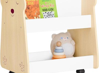 Childrens Storage Shelf with Wheels 3 Tier Book & Toy Organiser