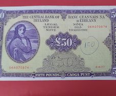 Irish 1977 Fifty pound banknote in V Fine condition