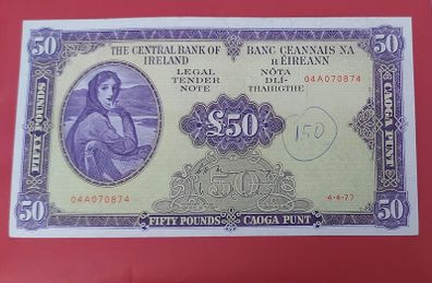 Irish 1977 Fifty pound banknote in V Fine condition