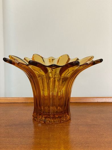 Mid Century Large Amber Color Handblown Vase