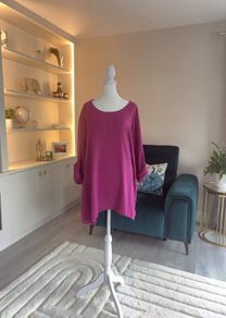 Ladies Fuchsia Pink High-low Tunic Top with side Pocket detail