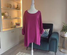 Ladies Fuchsia Pink High-low Tunic Top with side Pocket detail