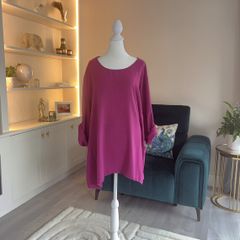 Ladies Fuchsia Pink High-low Tunic Top with side Pocket detail