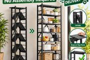 6 Tier Foldable Metal Storage Shelving Unit Black Heavy Duty Rack with Wheels No Assembly Required