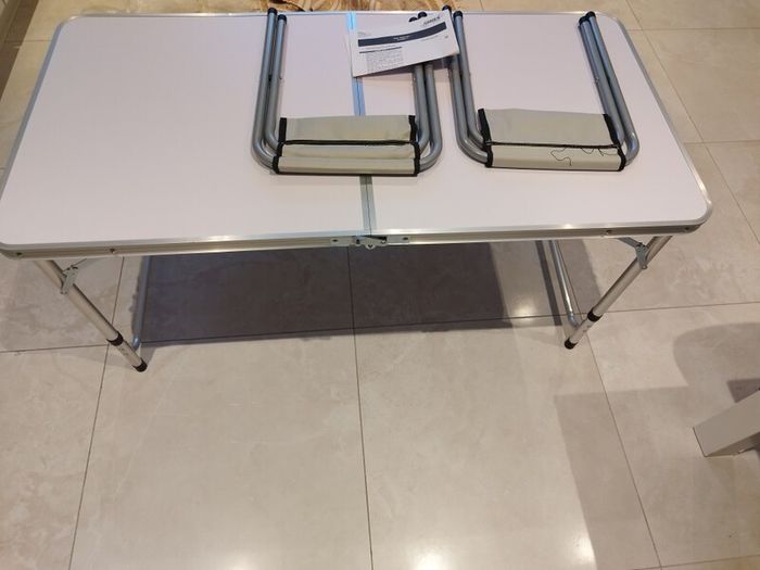 KADAX Folding Camping Table Set with 4 Chairs, White, Travel Case Included