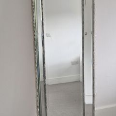 Tall Studded Silver Standing Mirror