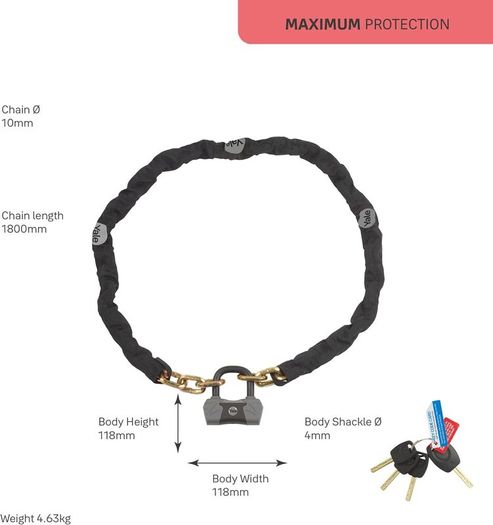 Yale YCL3/10/180/1 Maximum Defendor Chain & Lock 1800mm Black