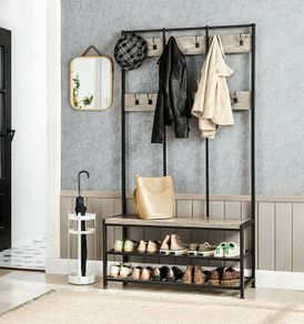 New XXL Metal Hall Tree Coat Hat Rack with Shoe Bench - FREE P&P