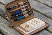 Galen Leather 5-Slot Zippered Pen Case - Crazy Horse Brown - brand new