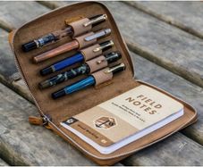Galen Leather 5-Slot Zippered Pen Case - Crazy Horse Brown - brand new