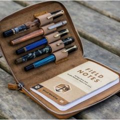 Galen Leather 5-Slot Zippered Pen Case - Crazy Horse Brown - brand new