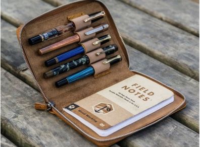 Galen Leather 5-Slot Zippered Pen Case - Crazy Horse Brown - brand new