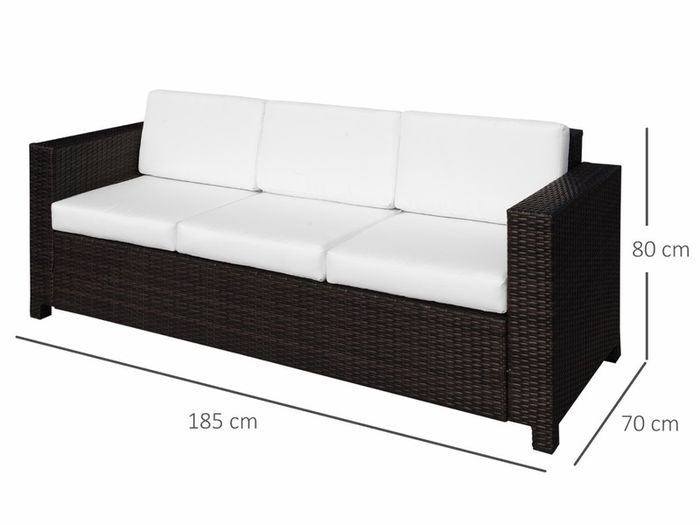 3 Seater Rattan Sofa, All-Weather Wicker Weave Metal Frame Chair with Fire Resistant Cushion, Brown