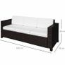 3 Seater Rattan Sofa, All-Weather Wicker Weave Metal Frame Chair with Fire Resistant Cushion, Brown Image 2
