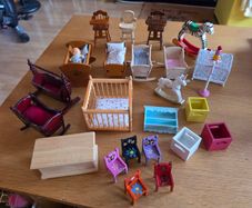 Dolls house furniture for nursery, cradles, highchairs and more