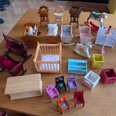 Dolls house furniture for nursery, cradles, highchairs and more
