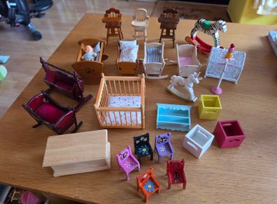 Dolls house furniture for nursery, cradles, highchairs and more