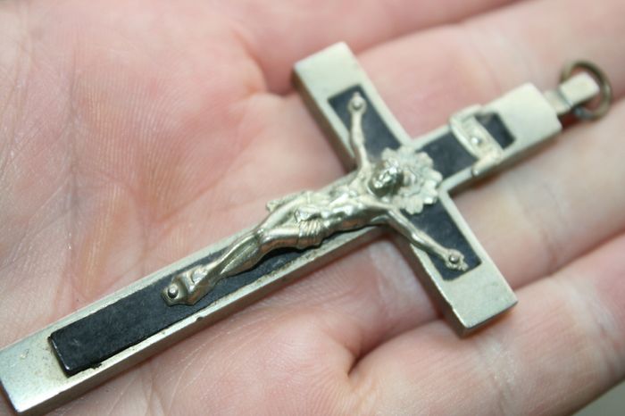Antique France Ebony Crucifix Pectoral Cross Pendant