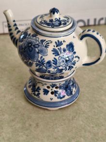 DELFT Small Teapot & Warmer Stand Zenith A 1749 760A Blue Floral RARE Vtg