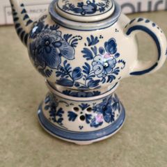 DELFT Small Teapot & Warmer Stand Zenith A 1749 760A Blue Floral RARE Vtg