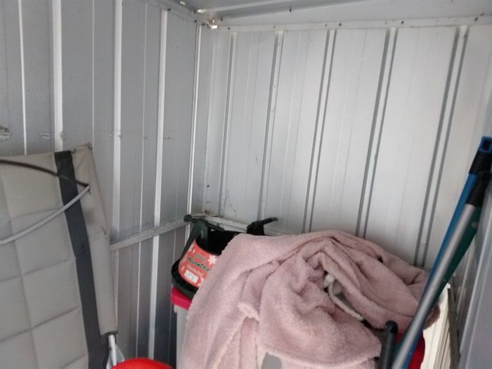 STEEL SHED , 2.8m long, 1.1m deep and 1.73 high.