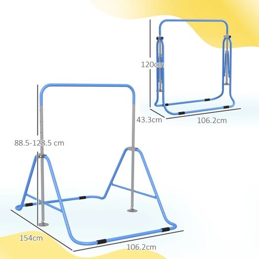 Kids Gymnastic Bar, with Adjustable Height, Foldable Horizontal Bars - Blue