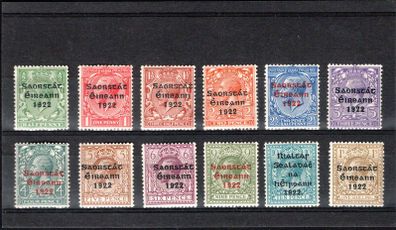 1922-23 Ireland Overprint issue printed by Thom in Glossy Blue-Black or Red Mounted Mint