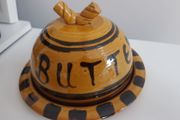 Pate dish with round cover; Cheese plate with cover; Cheese container; Butter dish; Lidded container; Handmade ceramic plate with cover