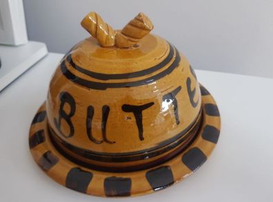 Pate dish with round cover; Cheese plate with cover; Cheese container; Butter dish; Lidded container; Handmade ceramic plate with cover