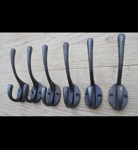 NEW 6 x Cast Iron Coat Hooks Vintage Retro Style