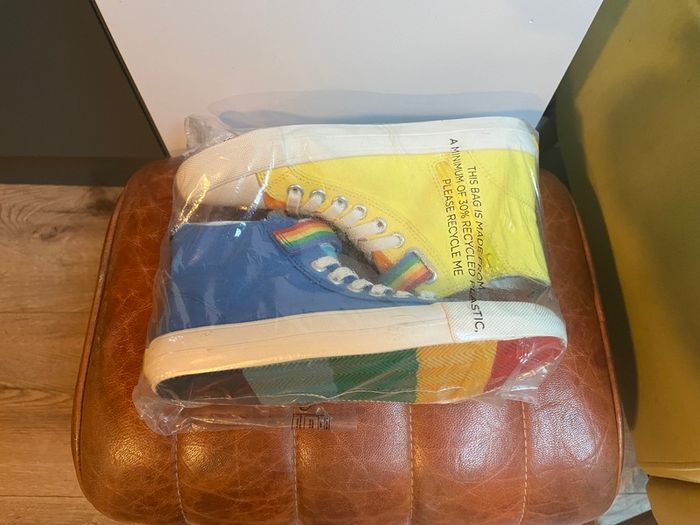 BNWT Little Bird multi-coloured canvas hi-top trainers