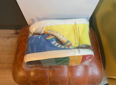 BNWT Little Bird multi-coloured canvas hi-top trainers