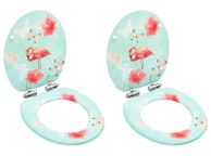 main image for ad WC Toilet Seats with Soft Close Lid 2 pcs MDF Flamingo Design