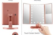 Makeup Mirror, 1x/2X/3X Trifold Makeup Mirror with 21 LED Lights and Adjustable Touch Screen Mirrors Cosmetic Countertop Mirrors (Rose Gold)