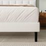 King Bed Frame, Easy Assembly, Sturdy Wooden Slat Support, Upholstered Platform with Headboard, No Box Spring Needed, White King Bed 150 by 200 Image 4