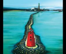 Drone View Poolbeg Lighthouse & Dublin Bay, XL Framed Canvas Print, by artist Helen Mathews