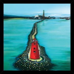 Drone View Poolbeg Lighthouse & Dublin Bay, XL Framed Canvas Print, by artist Helen Mathews