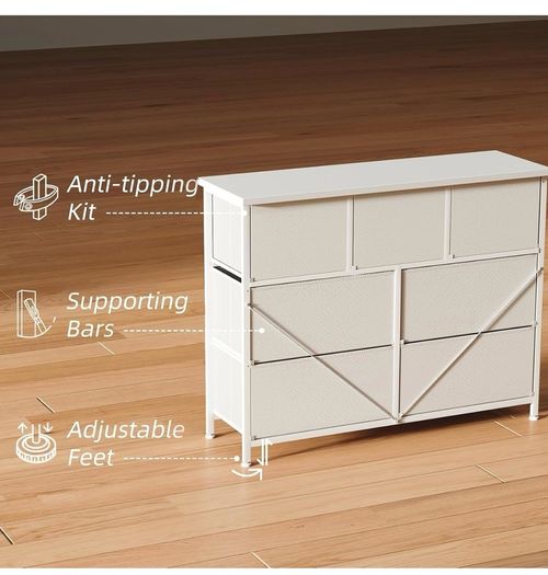Chest of Drawers for Bedroom with 7 Drawers, Fabric Storage Drawer, Tall White Hallway Storage Unit