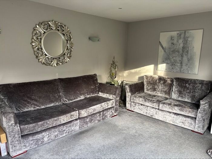 Sofas x 2 plush grey velvet