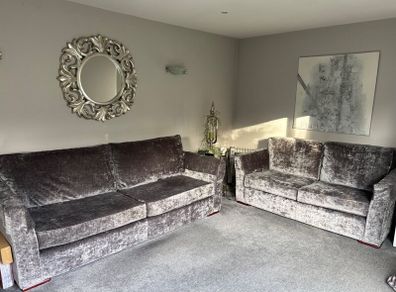 Sofas x 2 plush grey velvet