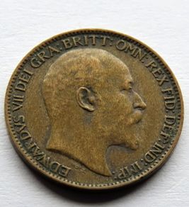 1909 farthing bronze british edwardian era coin