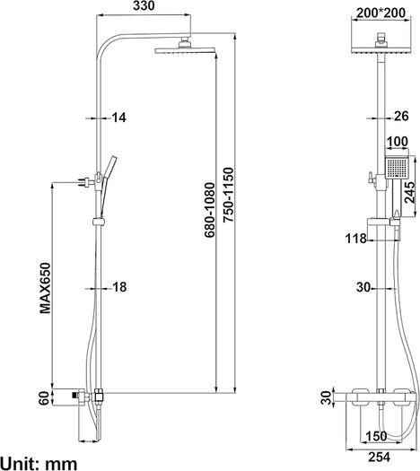 Shower System Thermostatic Set, Chrome Shower Riser Rail with Adjustable Rainfall Shower, Scalding Protection Bath Tap, Anti-Kink Bath Hose (Square, Chrome)